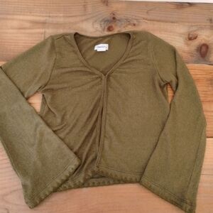 Tessuto Vintage Metallic Long Bell Sleeve Cropped Sweater Top Size XS